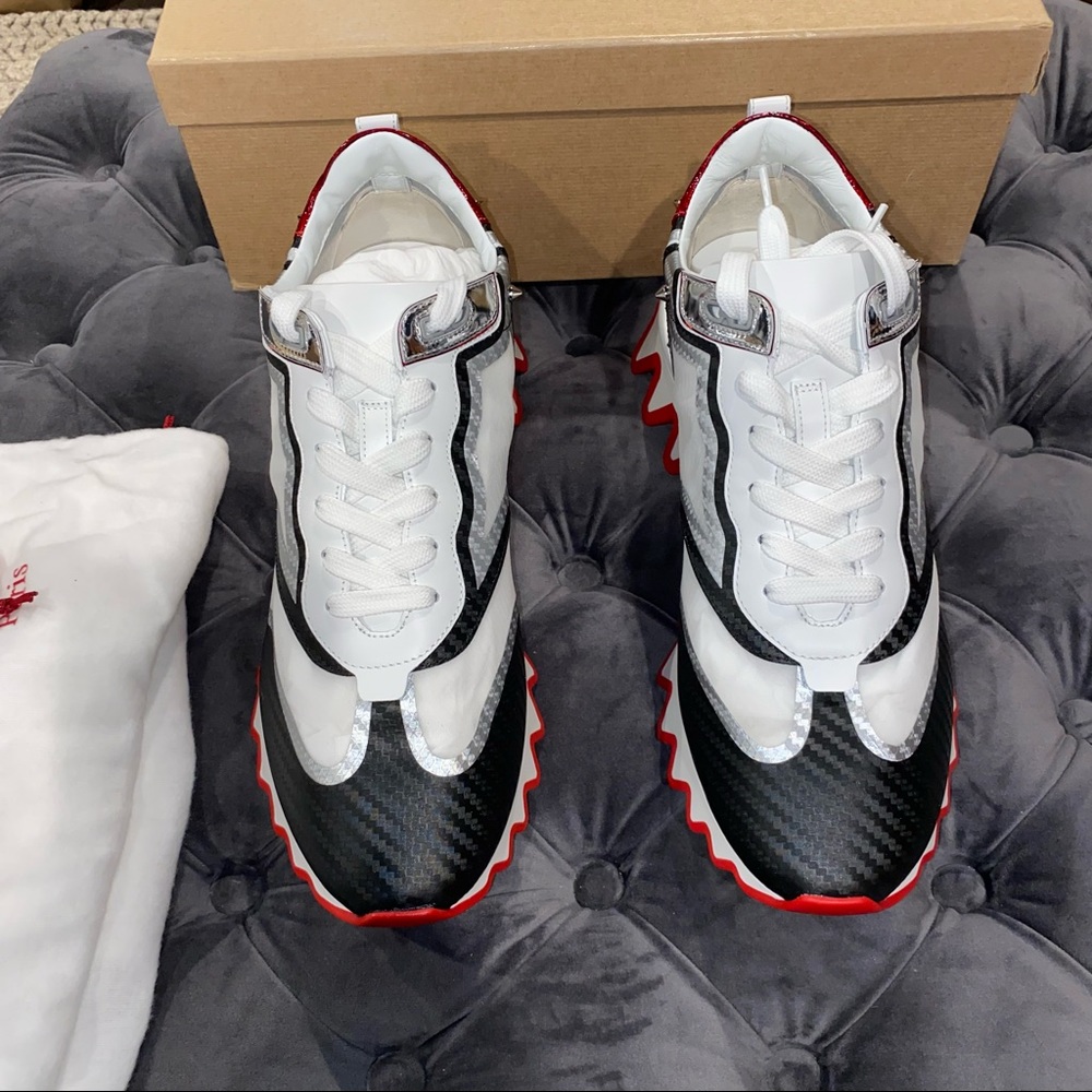 New Men’s Size 44 Christian Louboutin Black & Silver Sharkina Sneakers - Picture 3 of 8